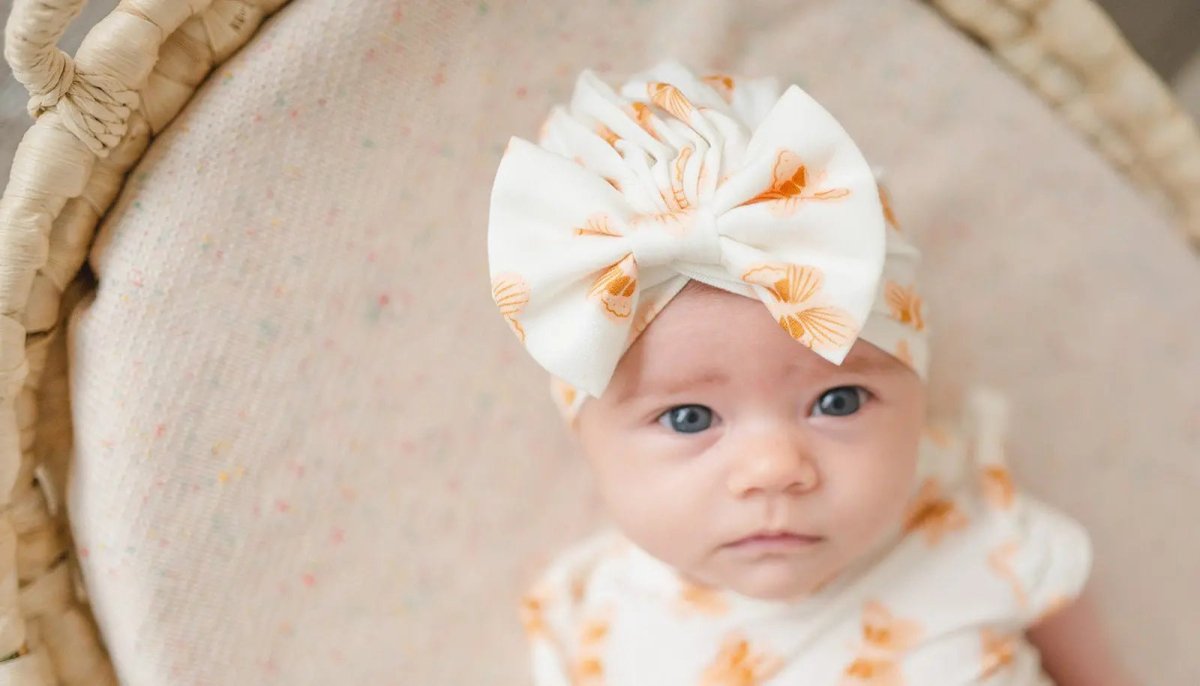 Harp Angel Boutique Soft Bamboo Bow Turban Hat with Butterfly Design for Newborns - 