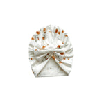 Harp Angel Boutique Soft Bamboo Bow Turban Hat with Floral Design for Newborn Girls - 