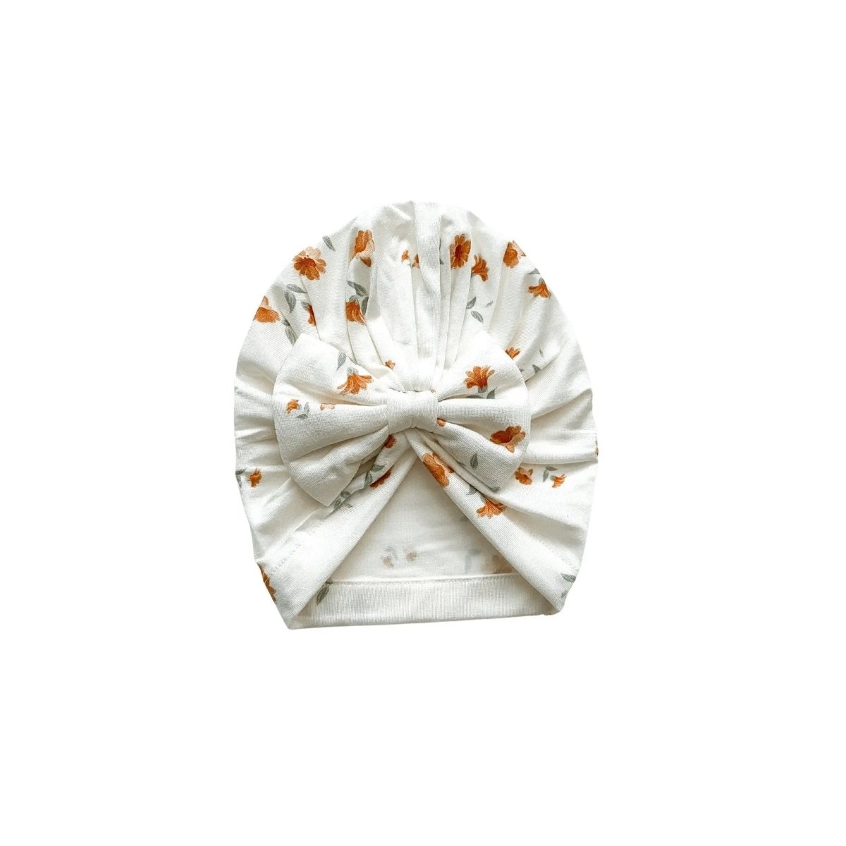 Harp Angel Boutique Soft Bamboo Bow Turban Hat with Floral Design for Newborn Girls - 