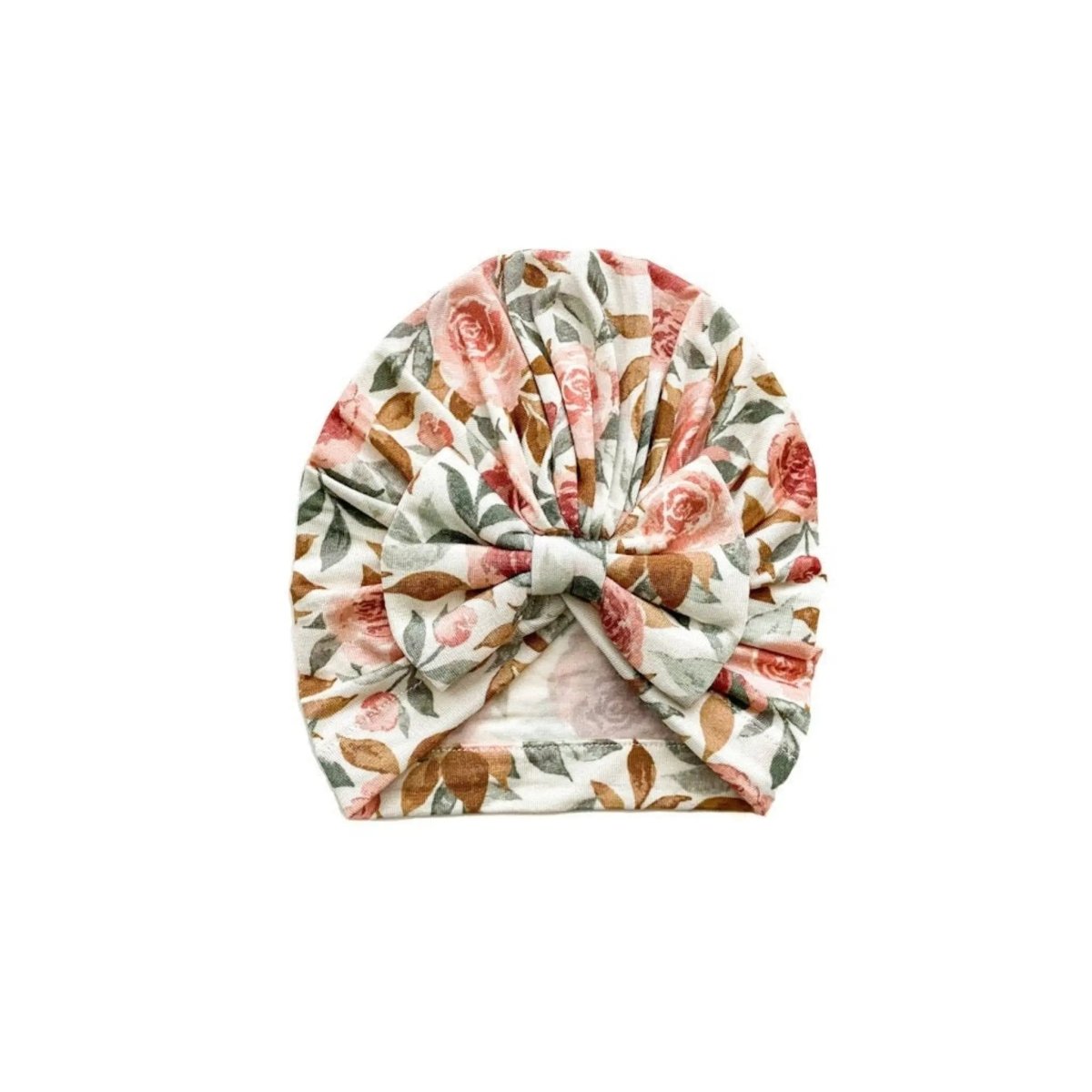 Harp Angel Boutique Soft Bamboo Bow Turban Hat with Floral Design for Newborn Girls - 