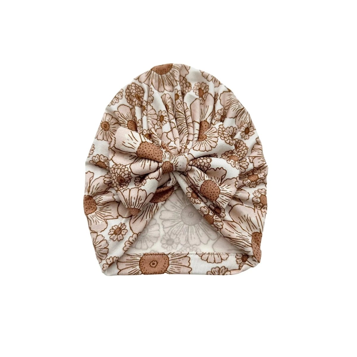 Harp Angel Boutique Soft Bamboo Bow Turban Hat with Floral Design for Newborn Girls - 