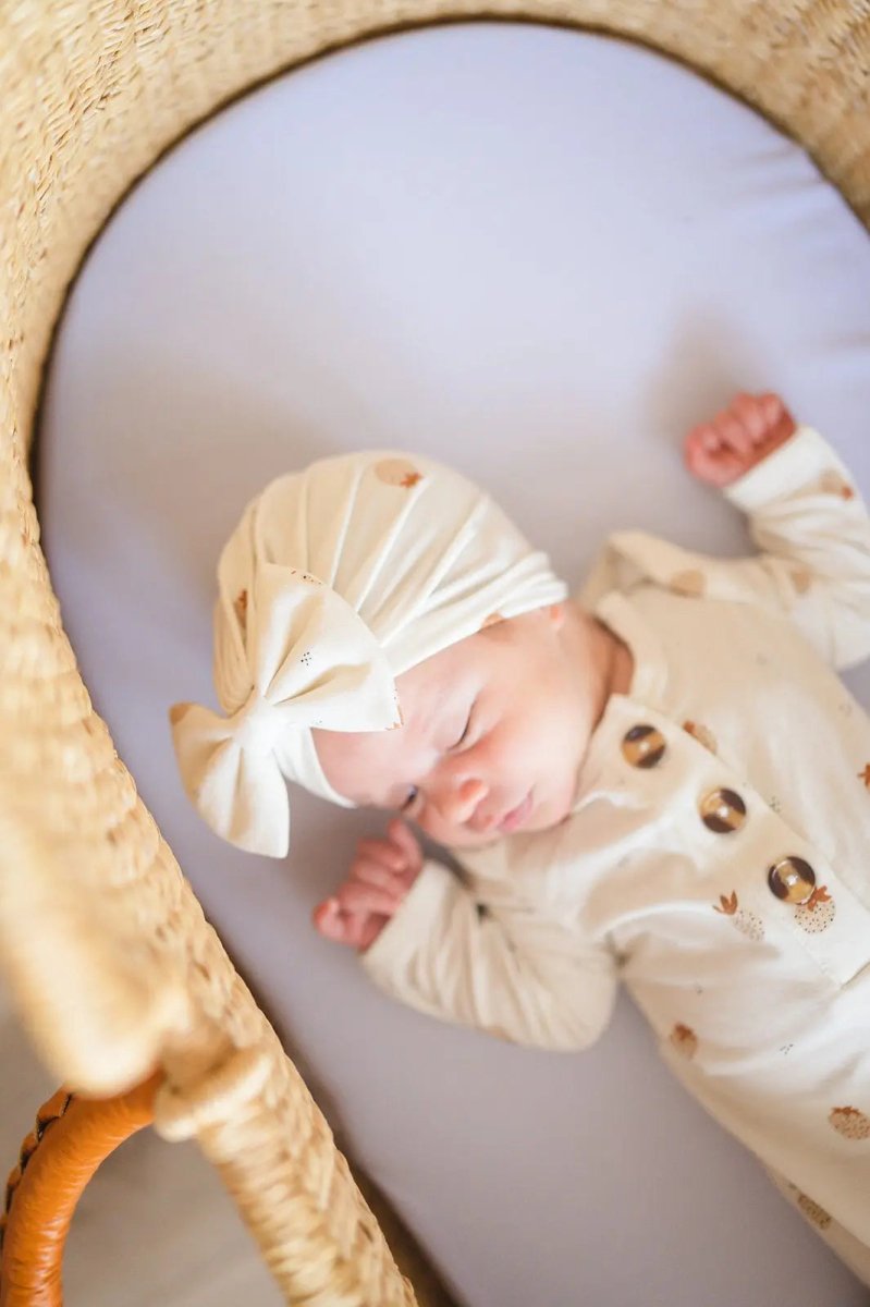 Harp Angel Boutique Soft Bamboo Bow Turban Hat with Stretch for Newborn Girls - 