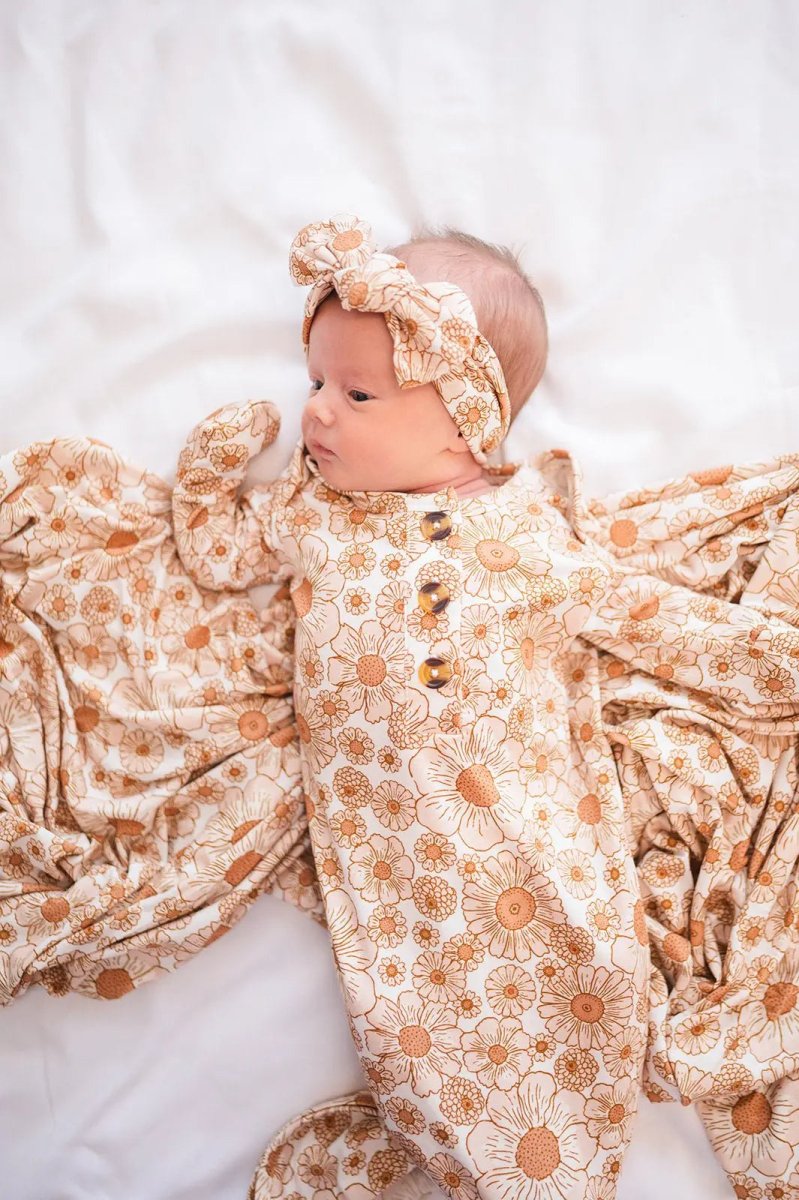 Harp Angel Boutique Soft Bamboo Flower Garden Headband with Adjustable Fit for Baby Girls - 