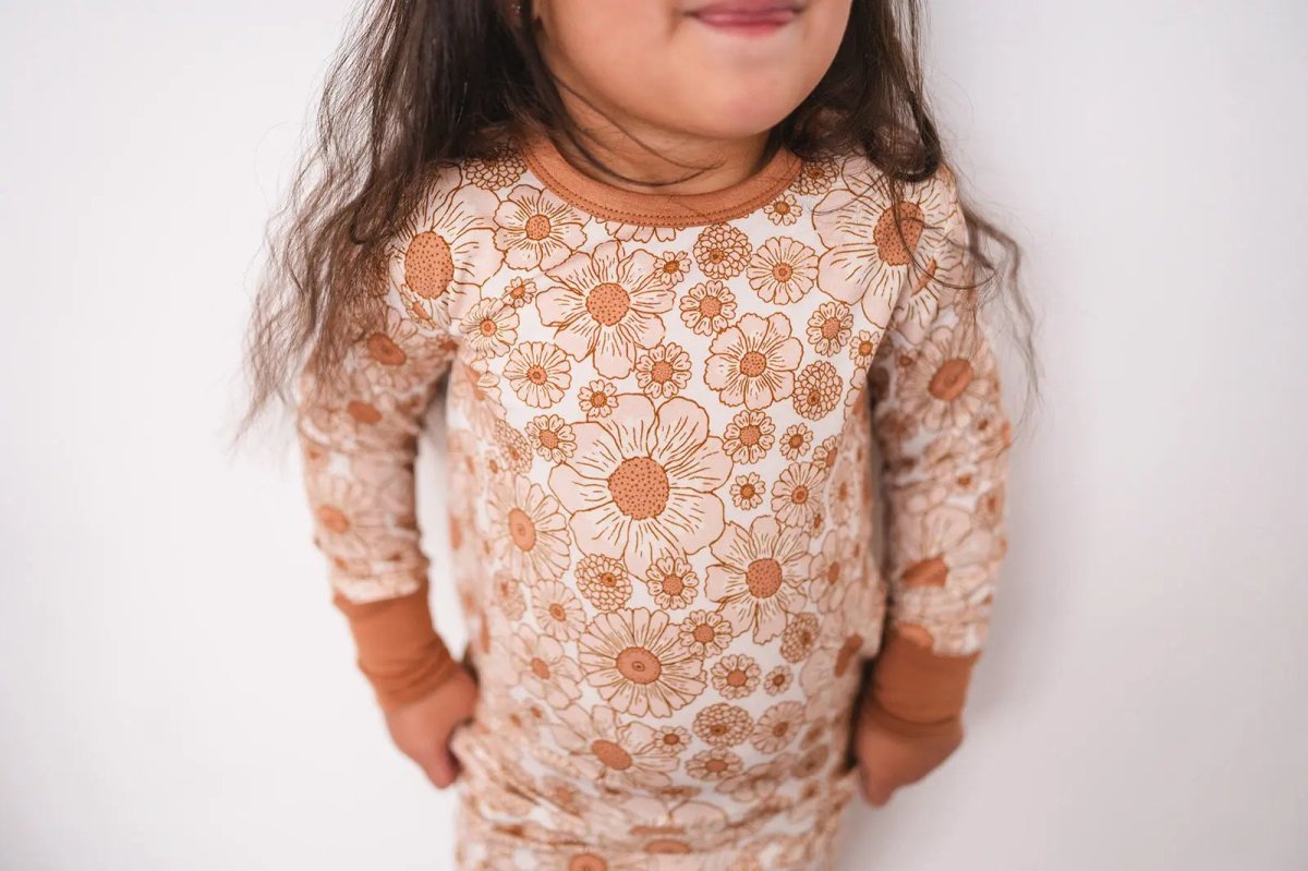 Harp Angel Boutique Soft Bamboo Flower Garden Pajama Set with Snug Fit for Kids - 