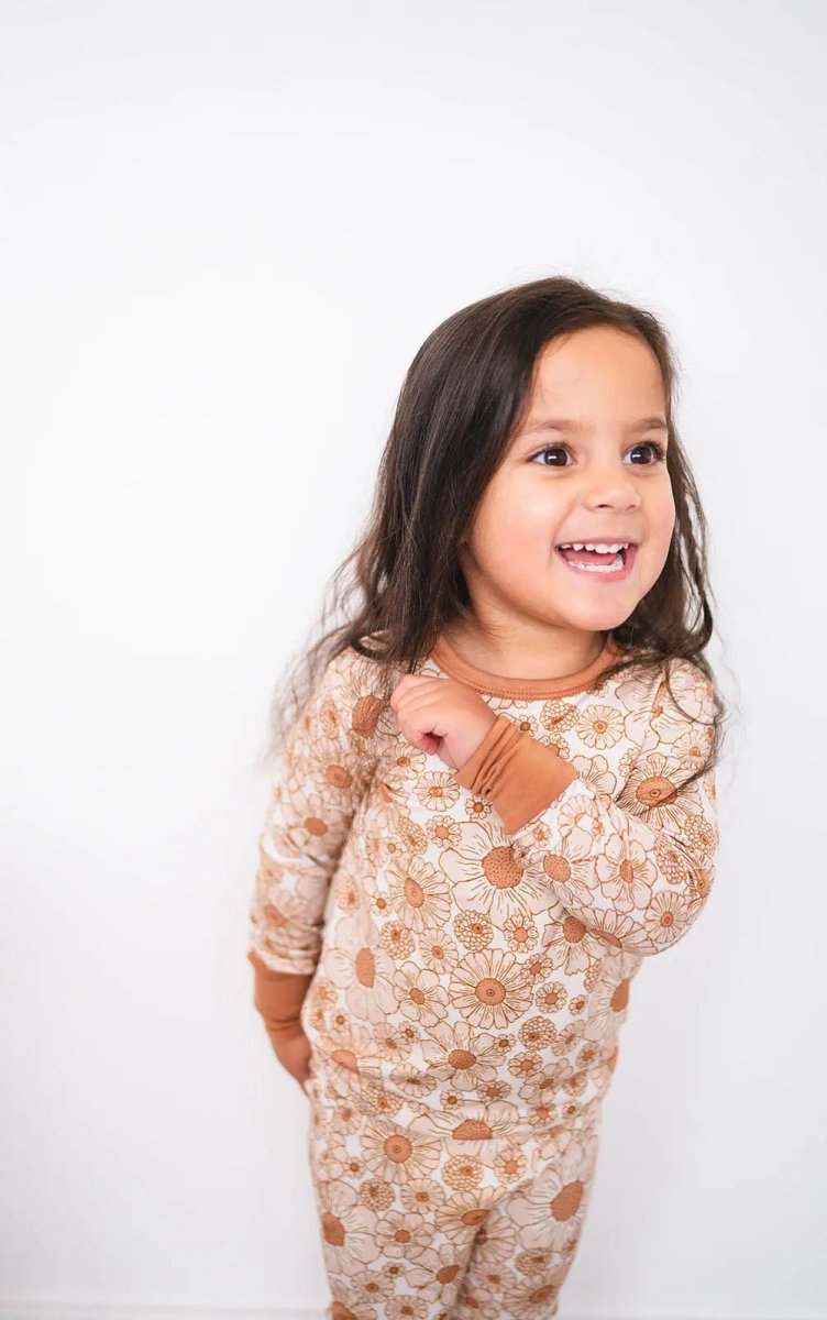 Harp Angel Boutique Soft Bamboo Flower Garden Pajama Set with Snug Fit for Kids - 