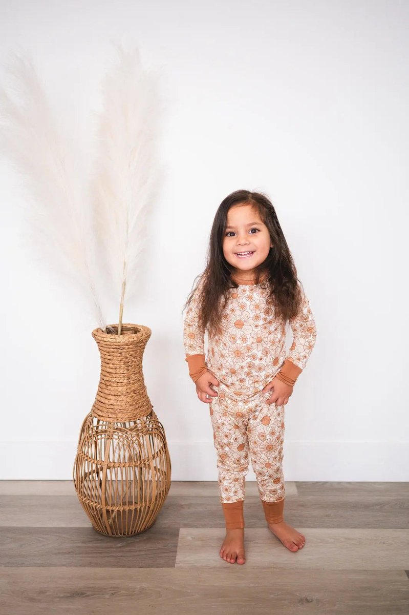 Harp Angel Boutique Soft Bamboo Flower Garden Pajama Set with Snug Fit for Kids - 