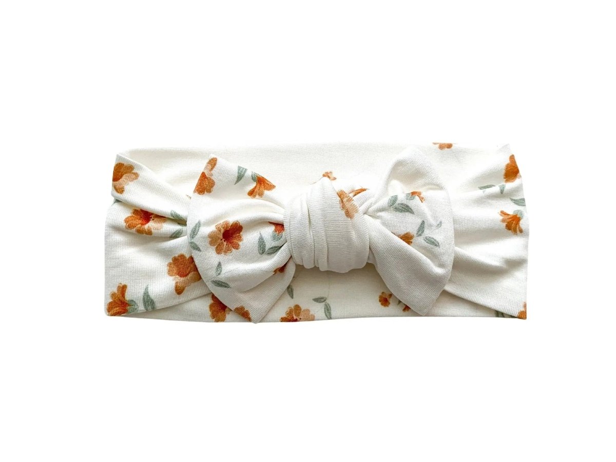 Harp Angel Boutique Soft Bamboo Knotted Headband Falling Floral Design for Baby Girls - 