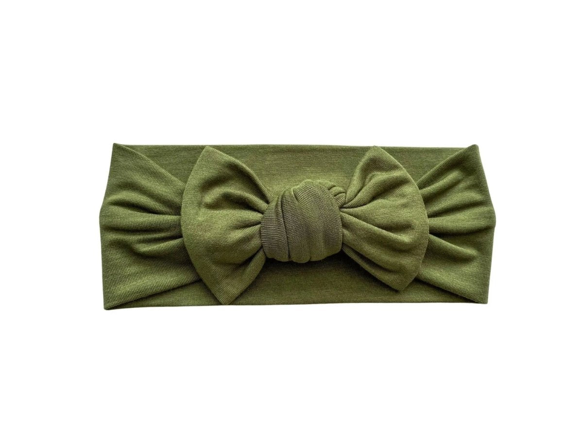 Harp Angel Boutique Soft Bamboo Knotted Headband in Olive Green for Baby Girls Up to 6 Months - 