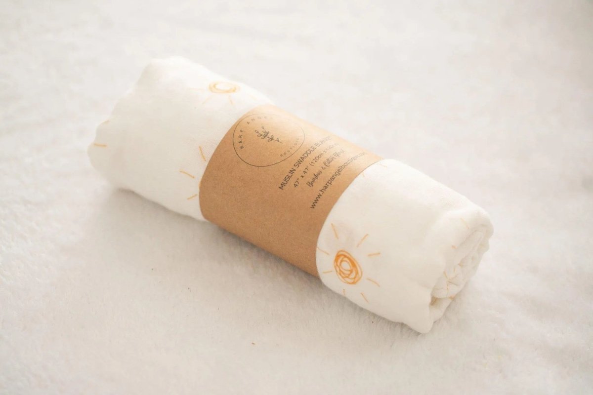 Harp Angel Boutique Soft Bamboo Muslin Swaddle Blanket for Newborns with Cozy Design - 