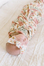 Harp Angel Boutique Soft Bamboo Muslin Swaddle Blanket in Dusty Pink Floral for Newborns - 
