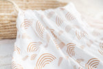 Harp Angel Boutique Soft Bamboo Muslin Swaddle Blanket with Caramel Rainbow Design for Newborns - 