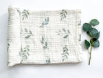 Harp Angel Boutique Soft Bamboo Muslin Swaddle Blanket with Green Leaves Design for Newborns - 