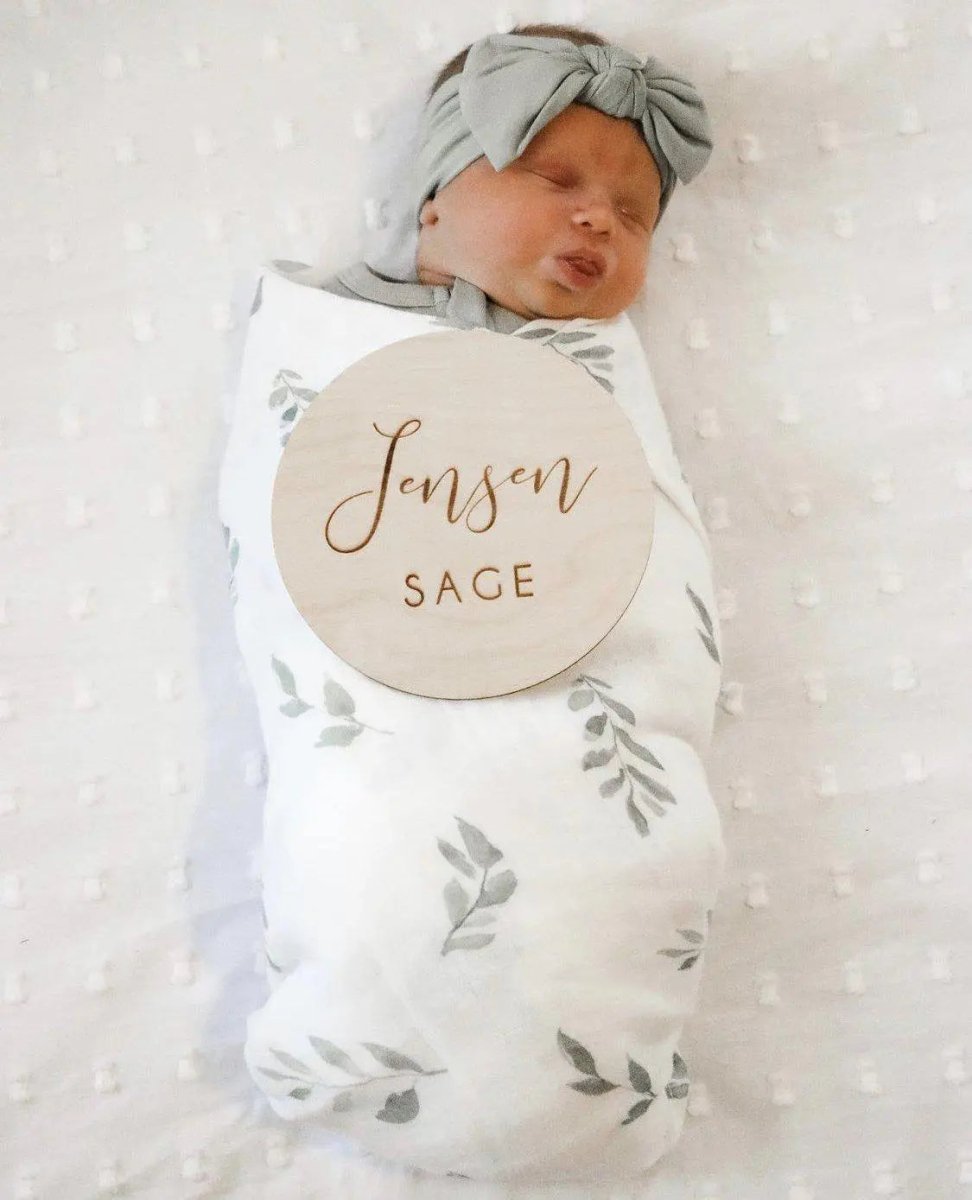 Harp Angel Boutique Soft Bamboo Muslin Swaddle Blanket with Green Leaves Design for Newborns - 