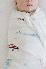 Harp Angel Boutique Soft Bamboo Muslin Swaddle Blanket with Vintage Airplane Design for Newborns - 
