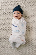 Harp Angel Boutique Soft Bamboo Muslin Swaddle Blanket with Vintage Airplane Design for Newborns - 