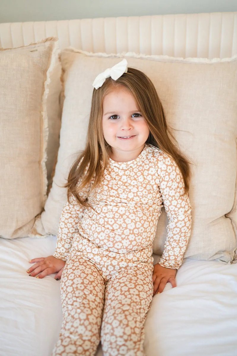 Harp Angel Boutique Soft Bamboo Pajama Set with Ditsy Floral Design for Kids - 
