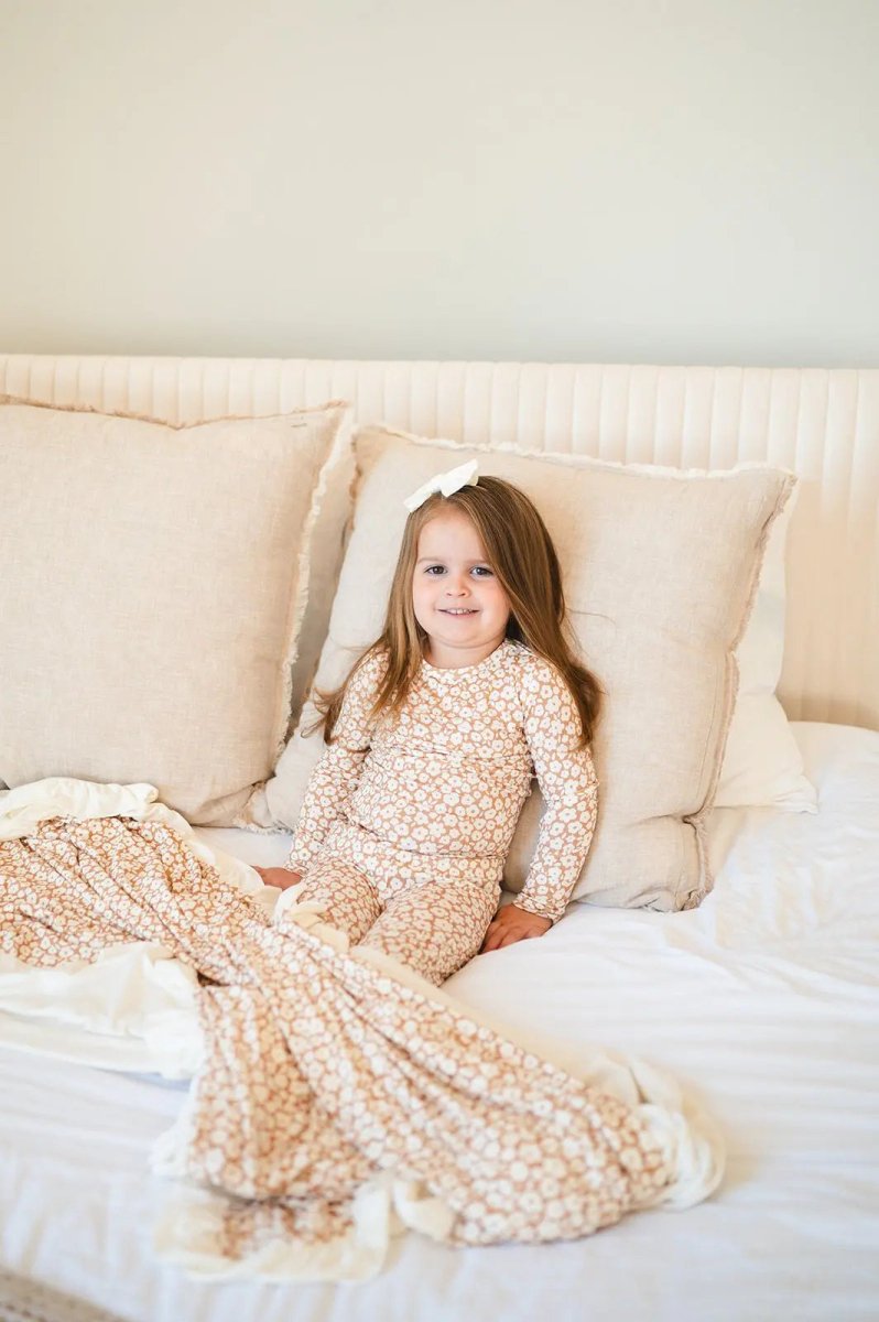 Harp Angel Boutique Soft Bamboo Pajama Set with Ditsy Floral Design for Kids - 