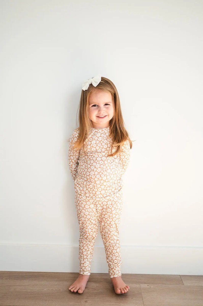 Harp Angel Boutique Soft Bamboo Pajama Set with Ditsy Floral Design for Kids - 