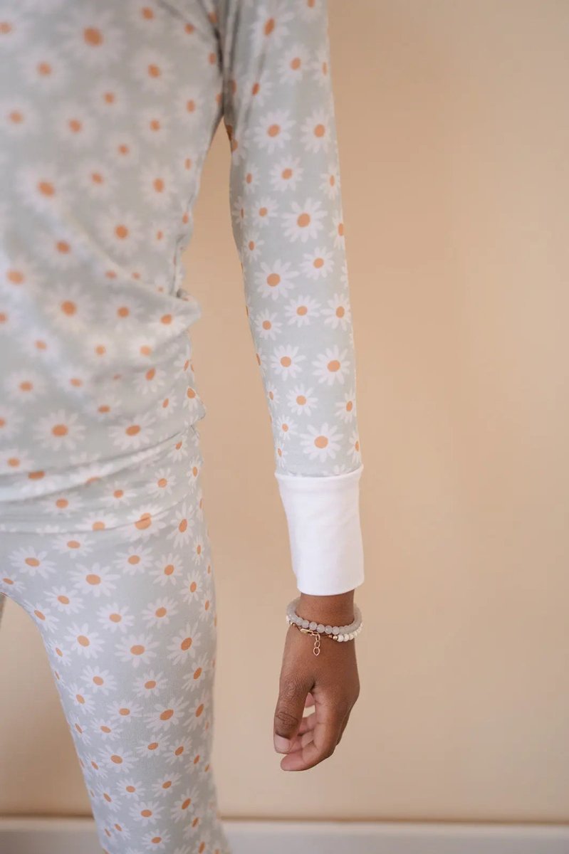 Harp Angel Boutique Soft Bamboo Pajama Set with Floral Design for Kids' Comfortable Sleep - 