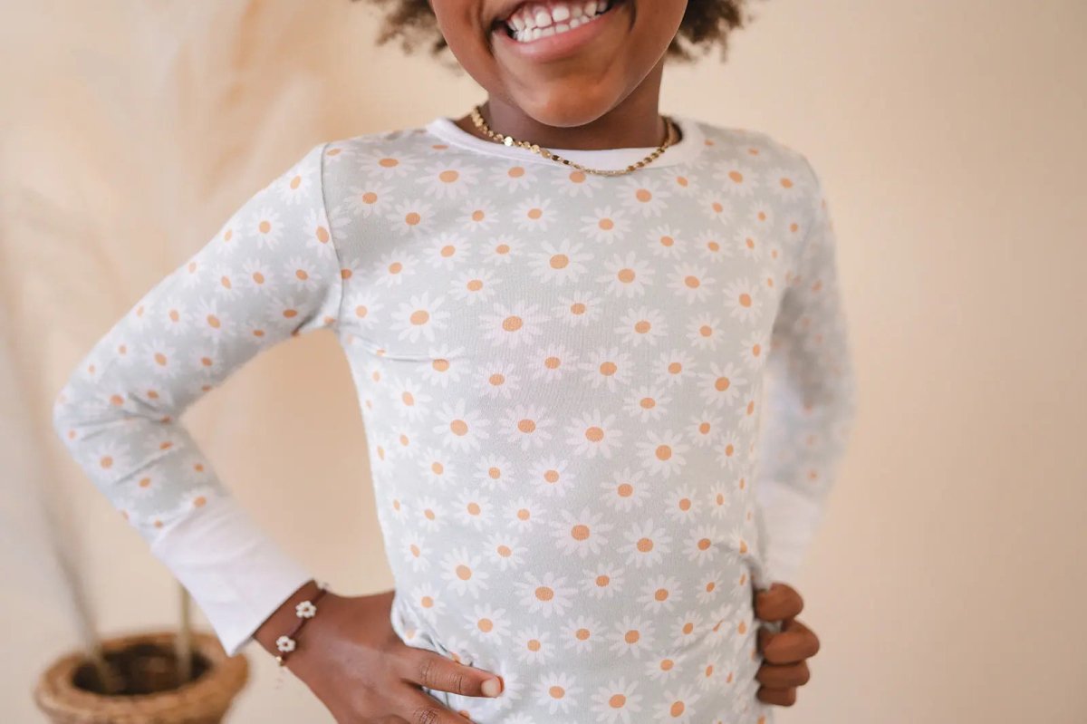 Harp Angel Boutique Soft Bamboo Pajama Set with Floral Design for Kids' Comfortable Sleep - 