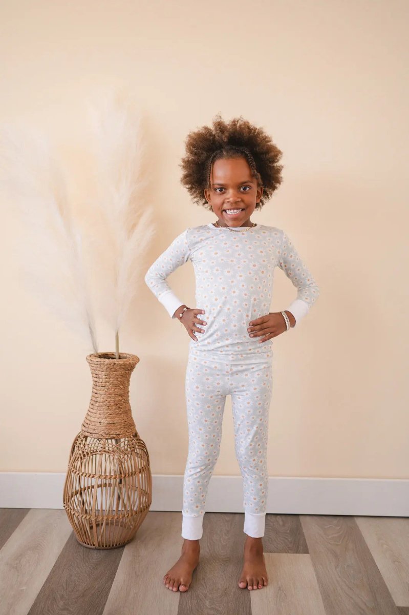 Harp Angel Boutique Soft Bamboo Pajama Set with Floral Design for Kids' Comfortable Sleep - 