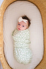 Harp Angel Boutique Soft Bamboo Stretch Swaddle Blanket with Sage Ditsy Floral for Infants - 