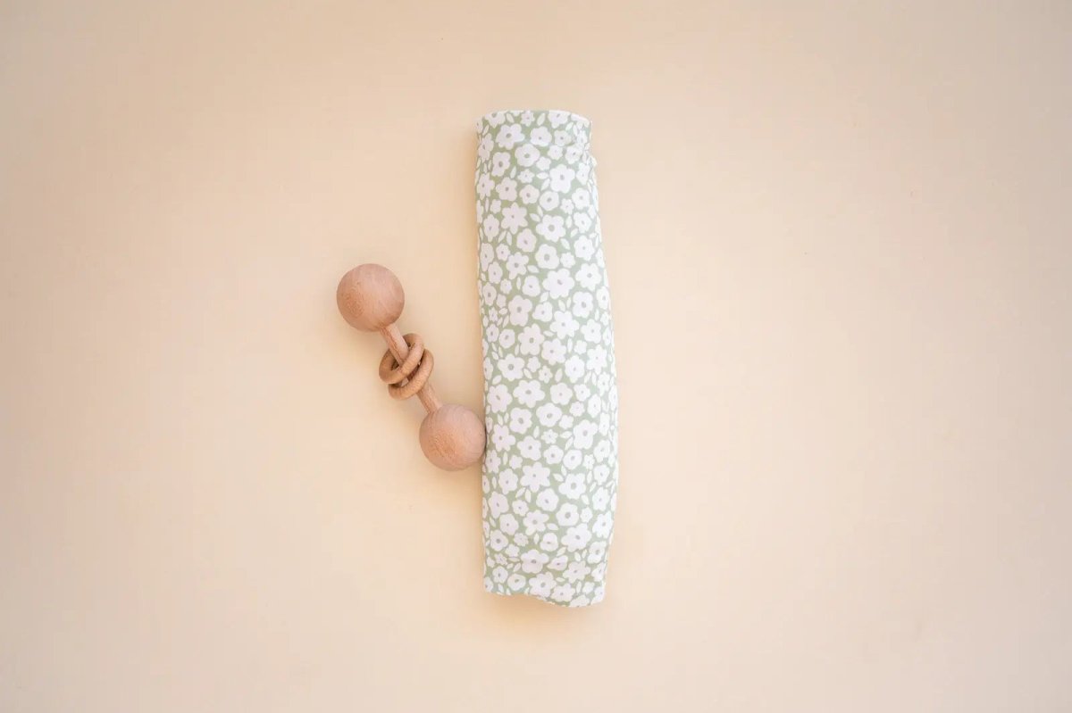 Harp Angel Boutique Soft Bamboo Stretch Swaddle Blanket with Sage Ditsy Floral for Infants - 