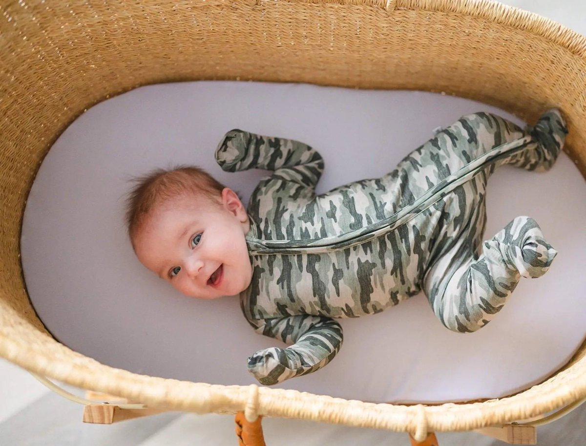 Harp Angel Boutique Soft Bamboo Viscose Zipper Romper with Camo Print for Baby Boys - 