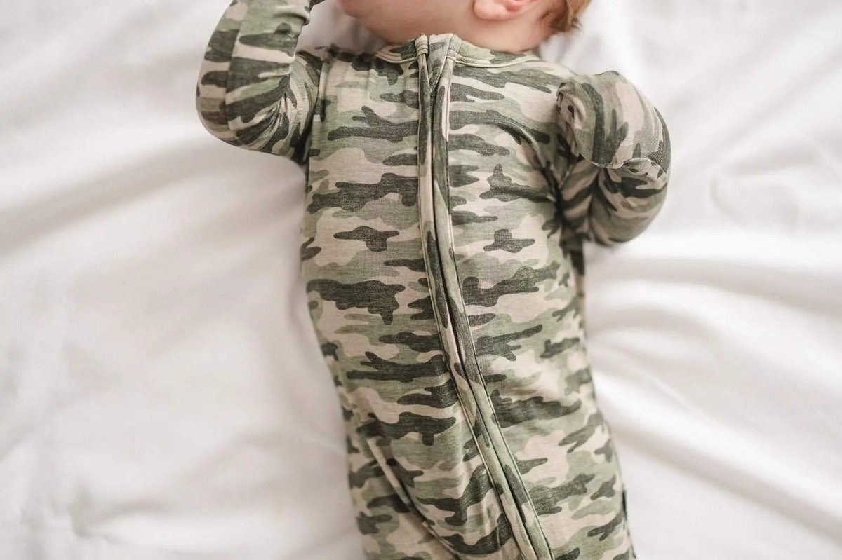 Harp Angel Boutique Soft Bamboo Viscose Zipper Romper with Camo Print for Baby Boys - 