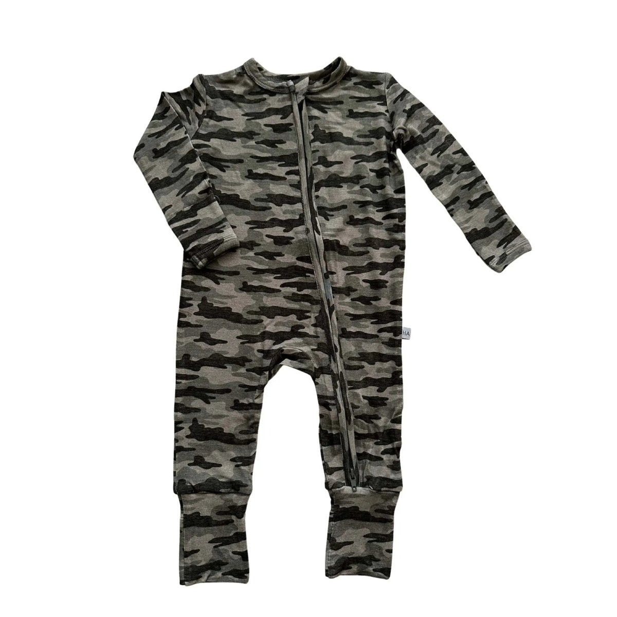 Harp Angel Boutique Soft Bamboo Viscose Zipper Romper with Camo Print for Baby Boys - 