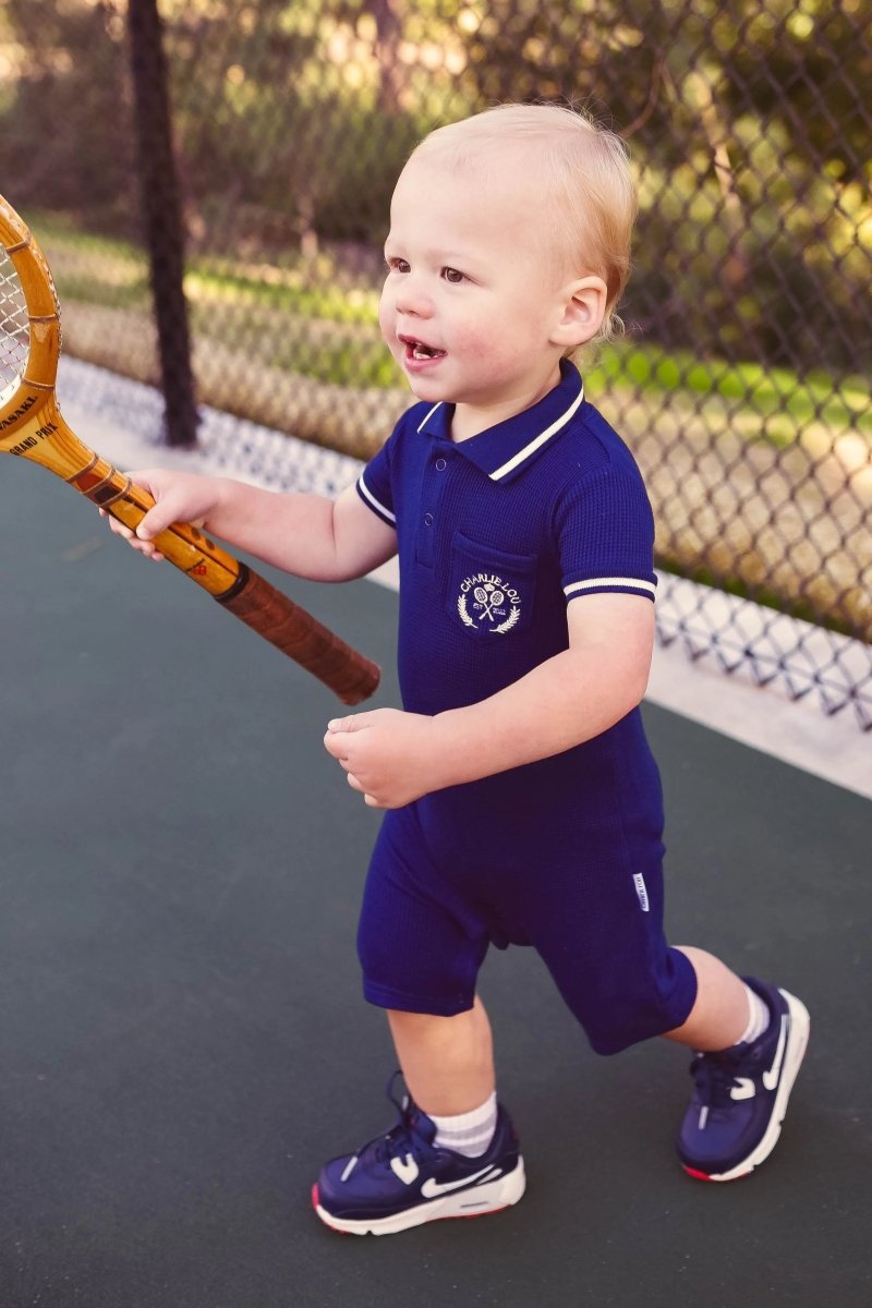 Charlie Lou Baby Soft Breathable Waffle Bamboo Polo Romper For Babies - Everetts Place Boutique - 