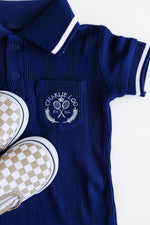 Charlie Lou Baby Soft Breathable Waffle Bamboo Polo Romper For Babies - Everetts Place Boutique - 