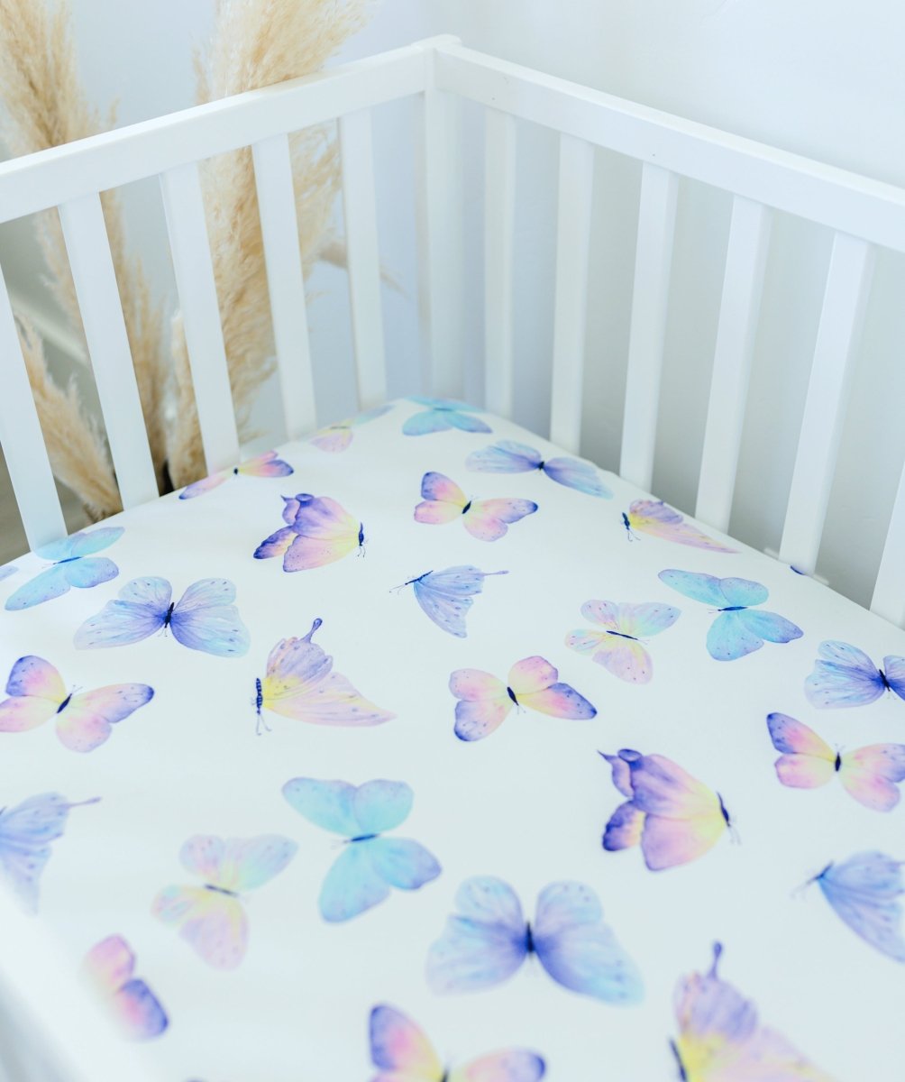 Honey Lemonade Soft Butterfly Fitted Crib Sheet for Stylish Nursery Decor - 