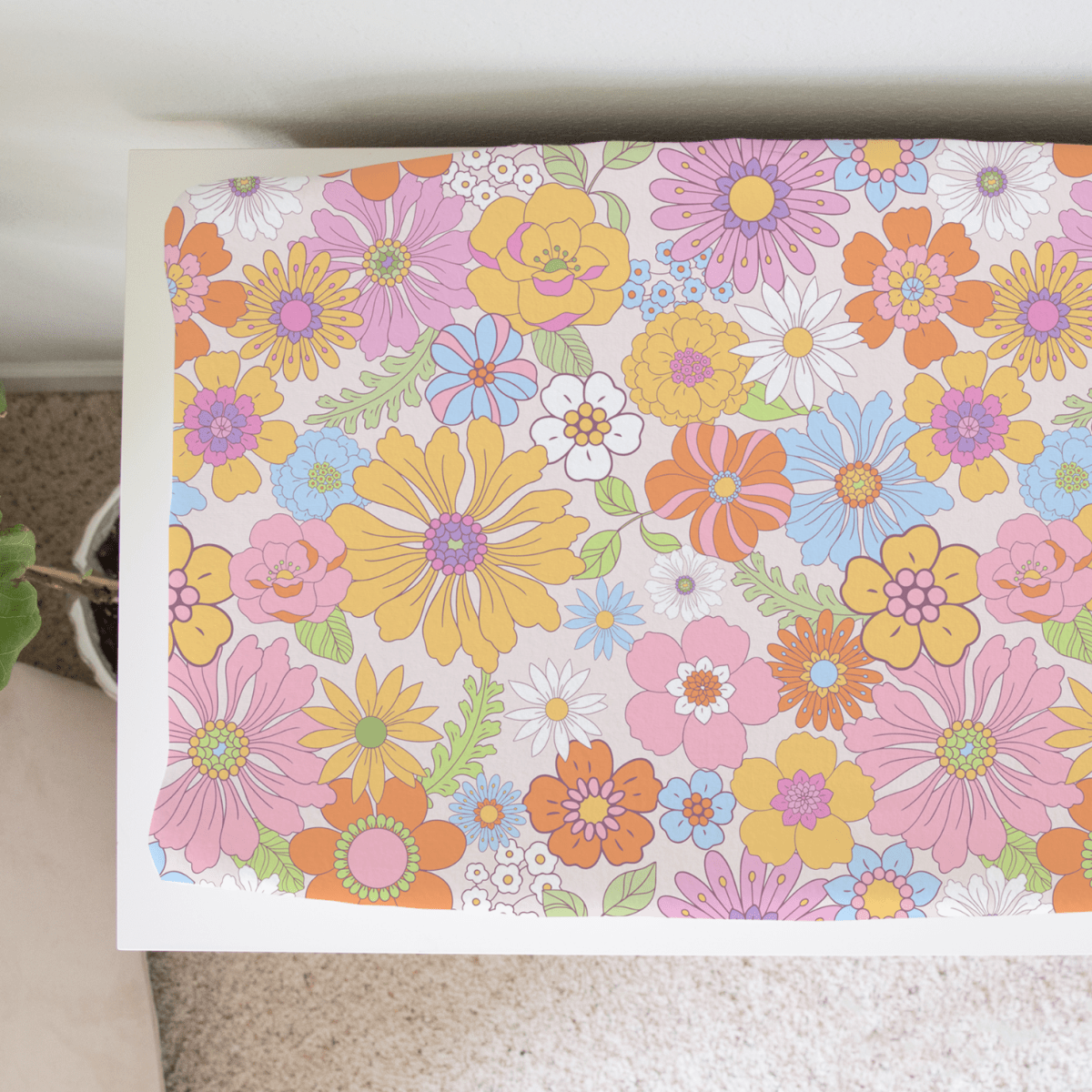 Honey Lemonade Soft Changing Pad Cover with Retro Floral Design for Stylish Nurseries - 