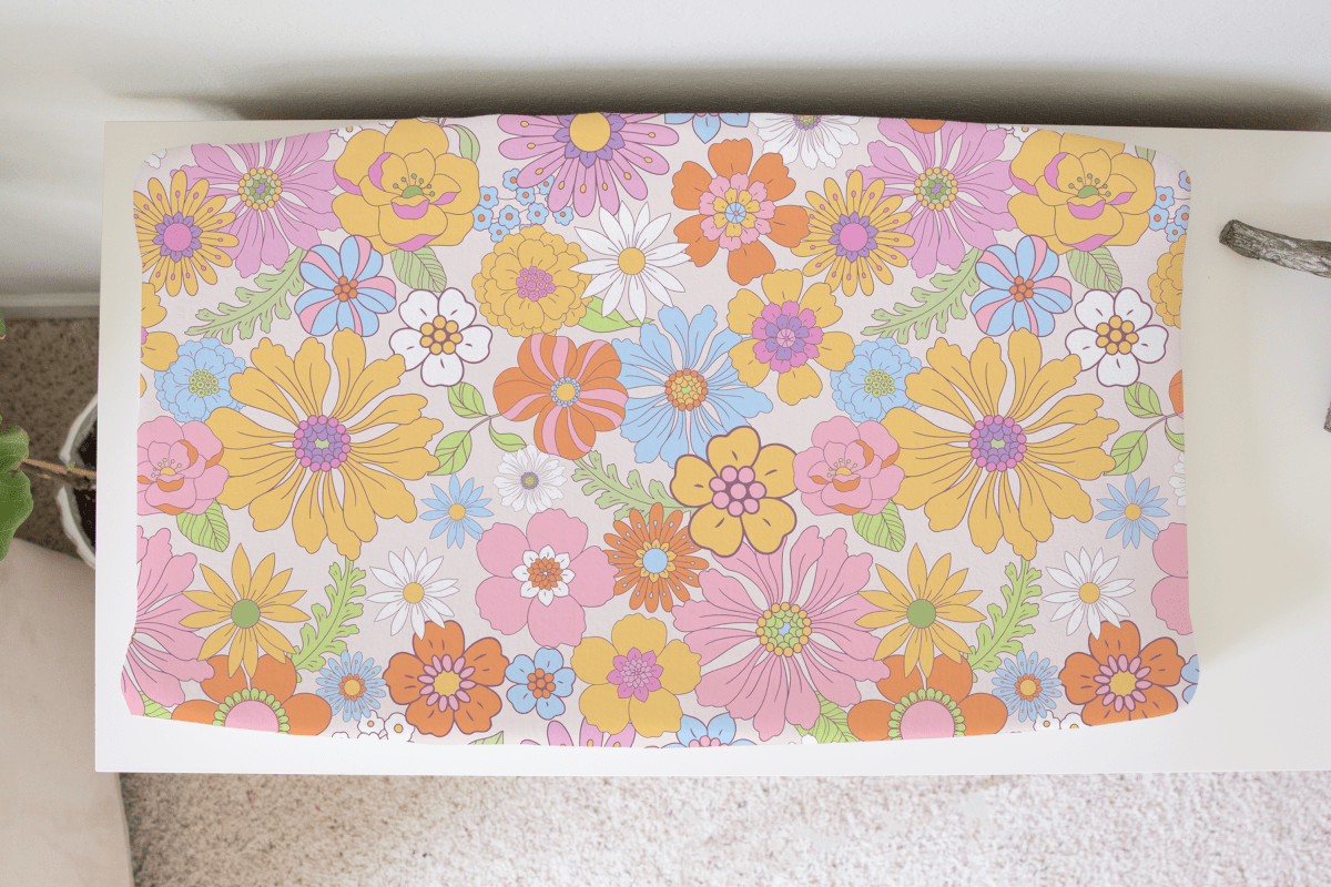 Honey Lemonade Soft Changing Pad Cover with Retro Floral Design for Stylish Nurseries - 