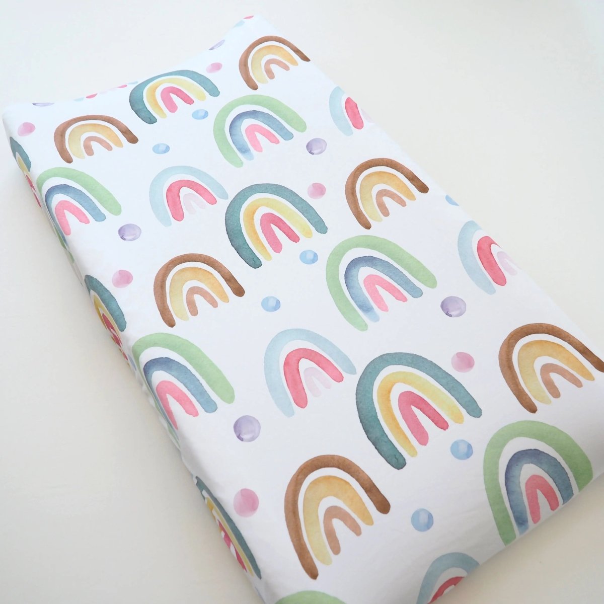 Honey Lemonade Soft Cotton Changing Pad Cover with Blue Rainbow Design for Baby Nursery - 