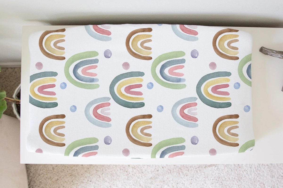 Honey Lemonade Soft Cotton Changing Pad Cover with Blue Rainbow Design for Baby Nursery - 