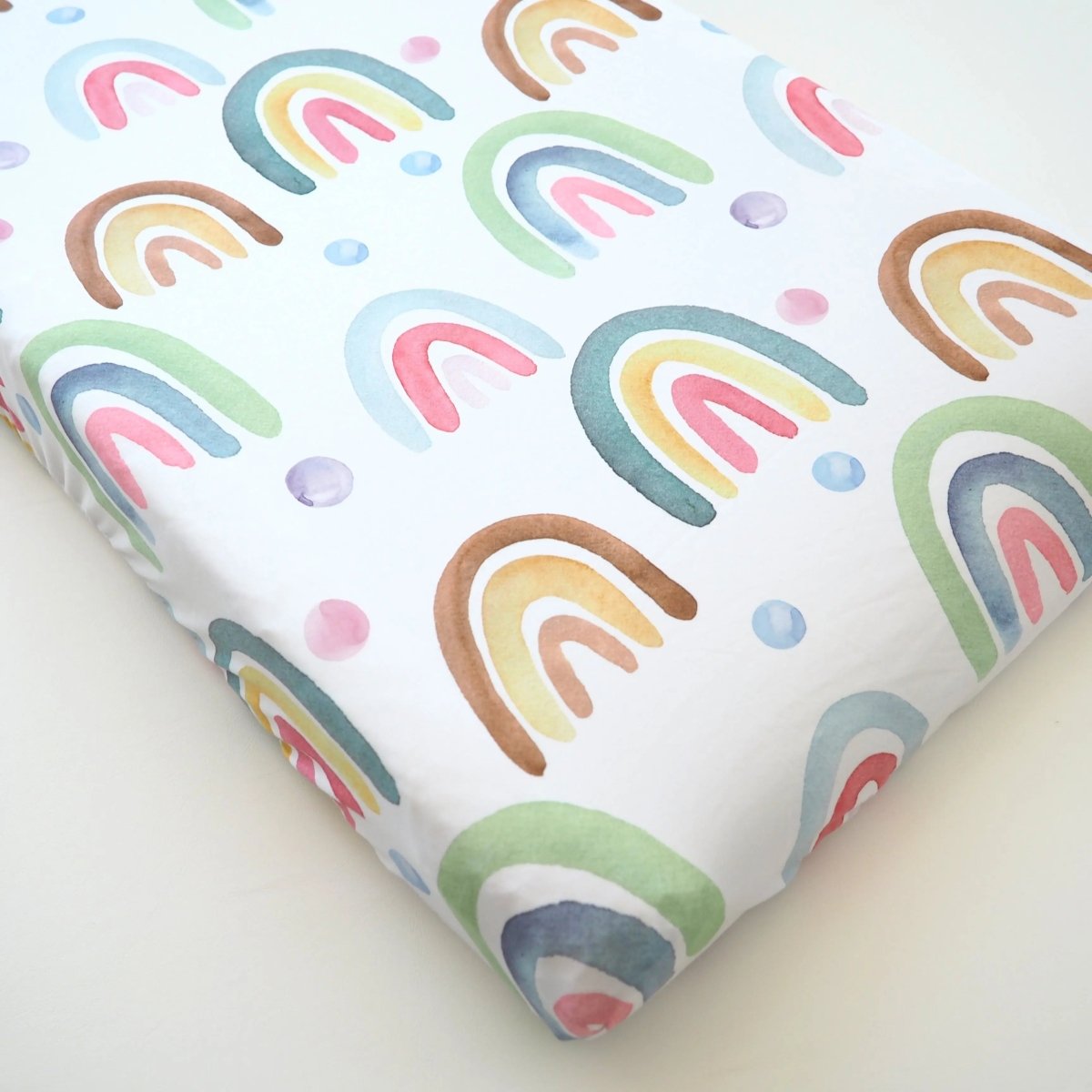 Honey Lemonade Soft Cotton Changing Pad Cover with Blue Rainbow Design for Baby Nursery - 