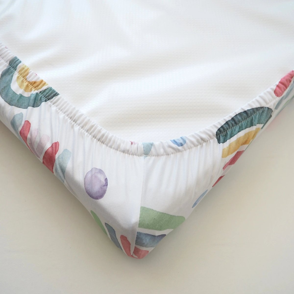 Honey Lemonade Soft Cotton Changing Pad Cover with Blue Rainbow Design for Baby Nursery - 
