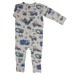 Sweet Bamboo Soft Cotton Convertible Romper with Trucks and Diggers for Babies - 