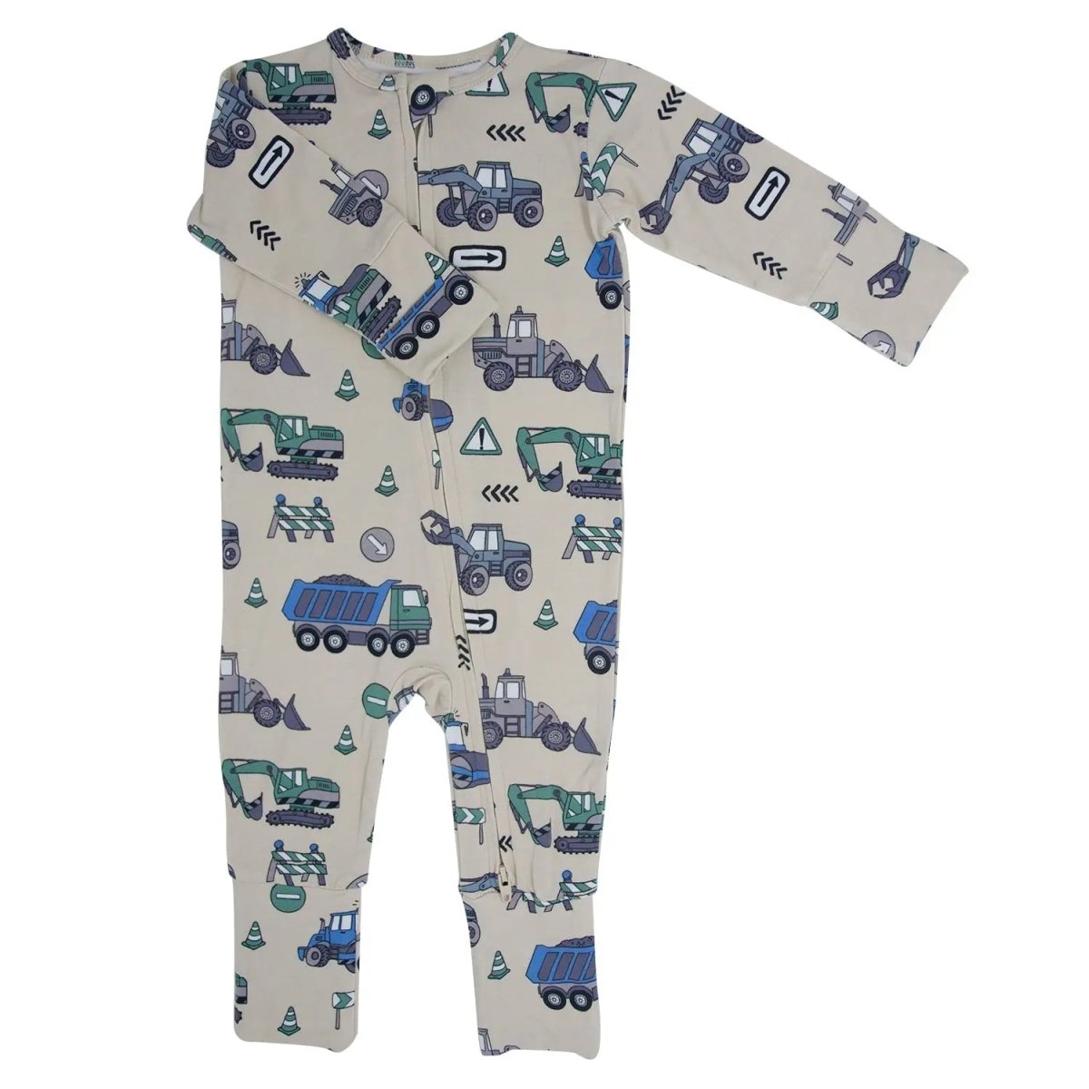 Sweet Bamboo Soft Cotton Convertible Romper with Trucks and Diggers for Babies - 