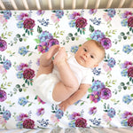 Honey Lemonade Soft Cotton Fitted Crib Sheet with Blue Floral Design for Baby Nursery - 