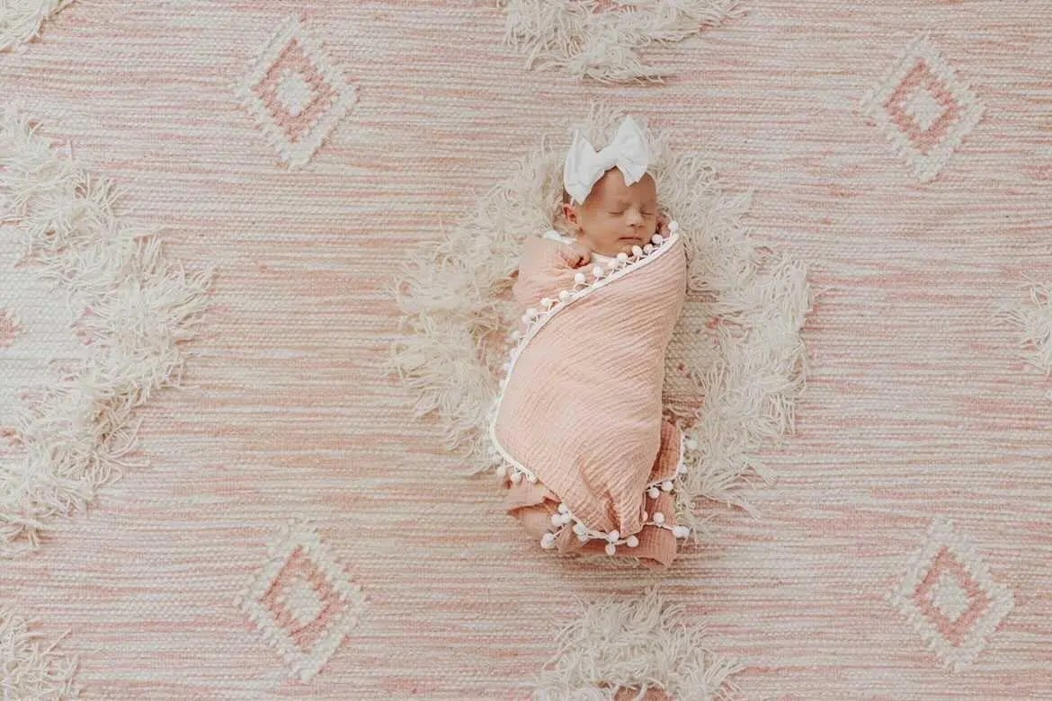 Harp Angel Boutique Soft Cotton Muslin Swaddle Blanket for Newborn Baby Girls in Dusty Pink - 