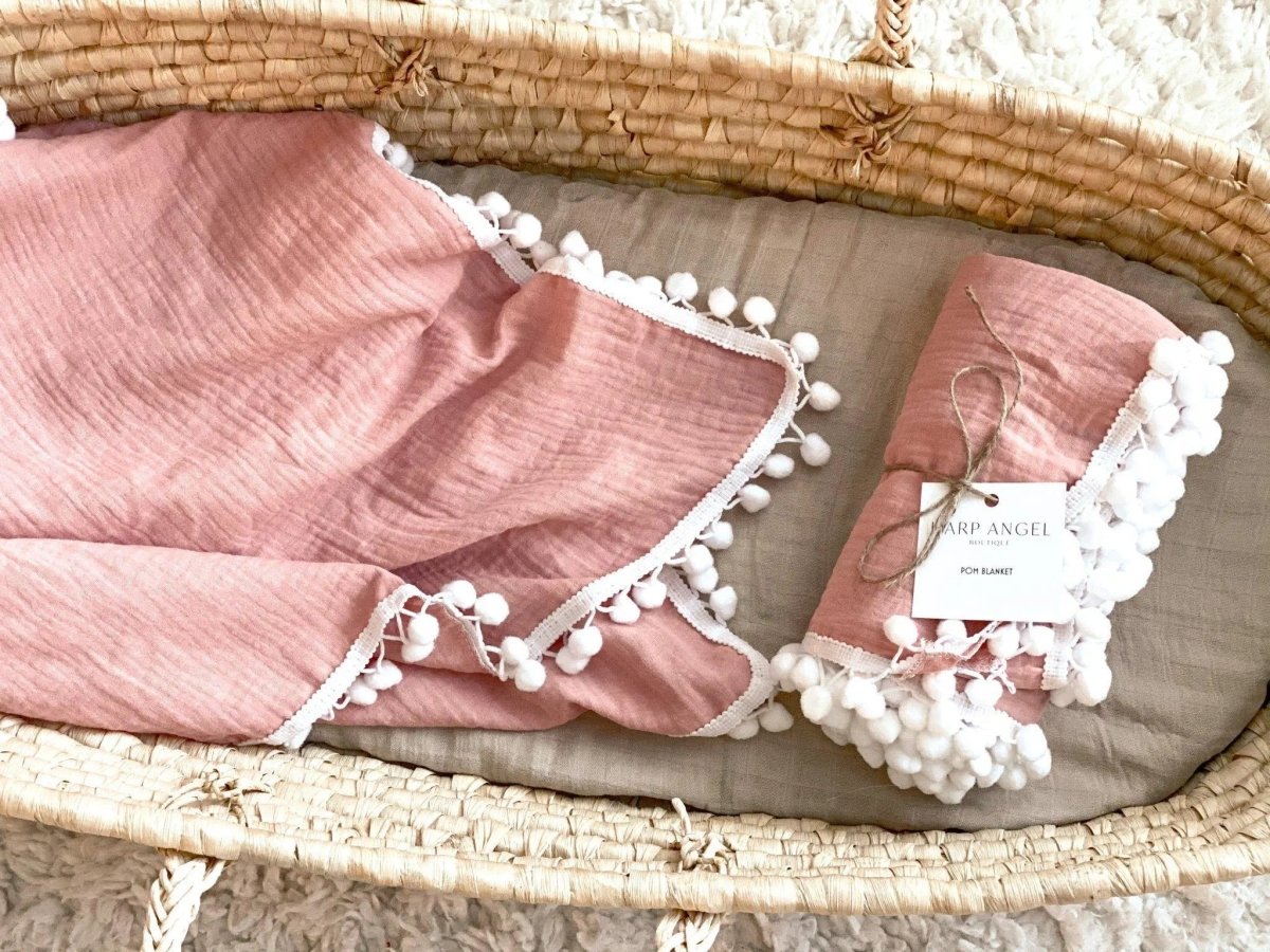 Harp Angel Boutique Soft Cotton Muslin Swaddle Blanket for Newborn Baby Girls in Dusty Pink - 