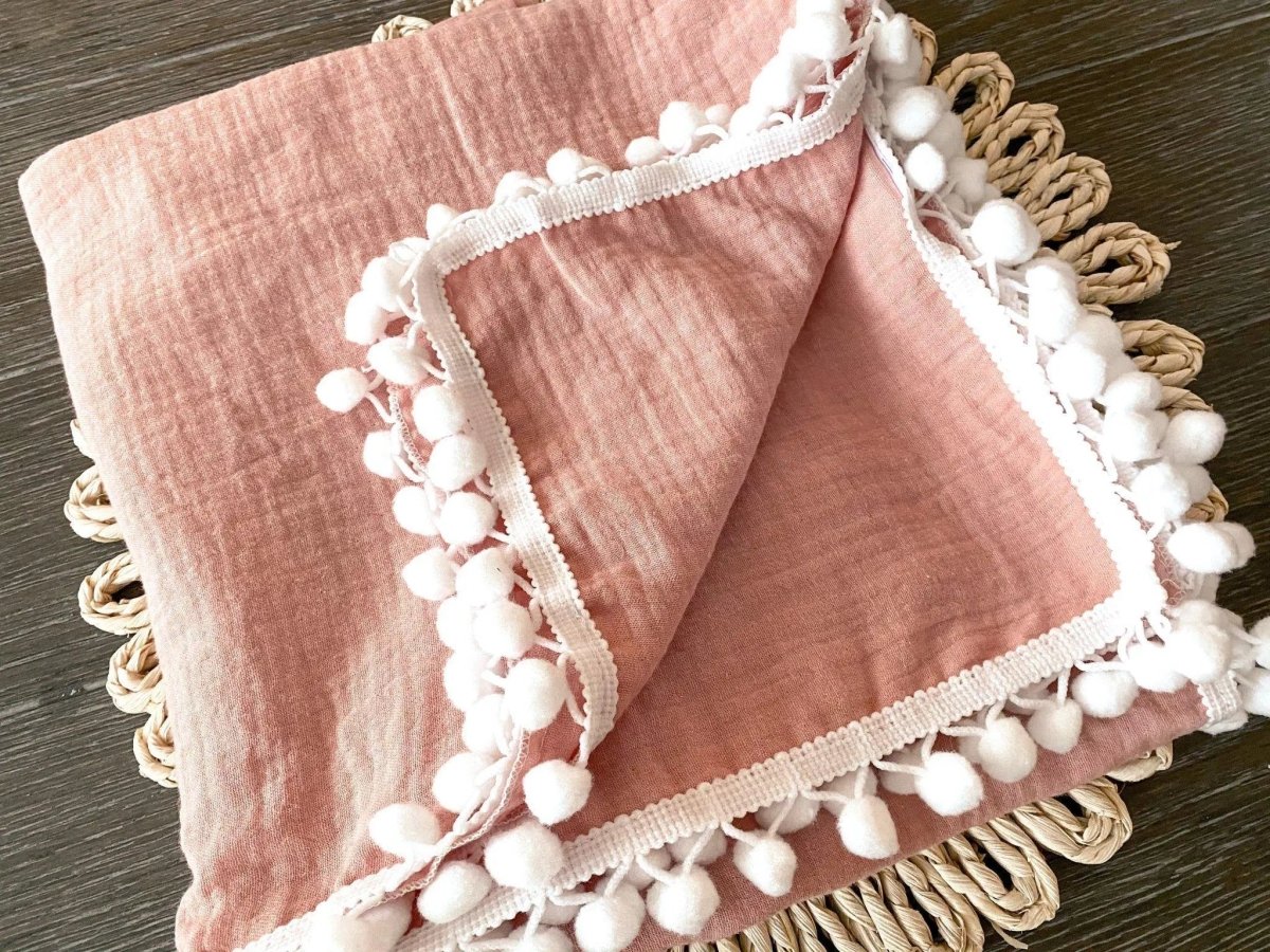 Harp Angel Boutique Soft Cotton Muslin Swaddle Blanket for Newborn Baby Girls in Dusty Pink - 