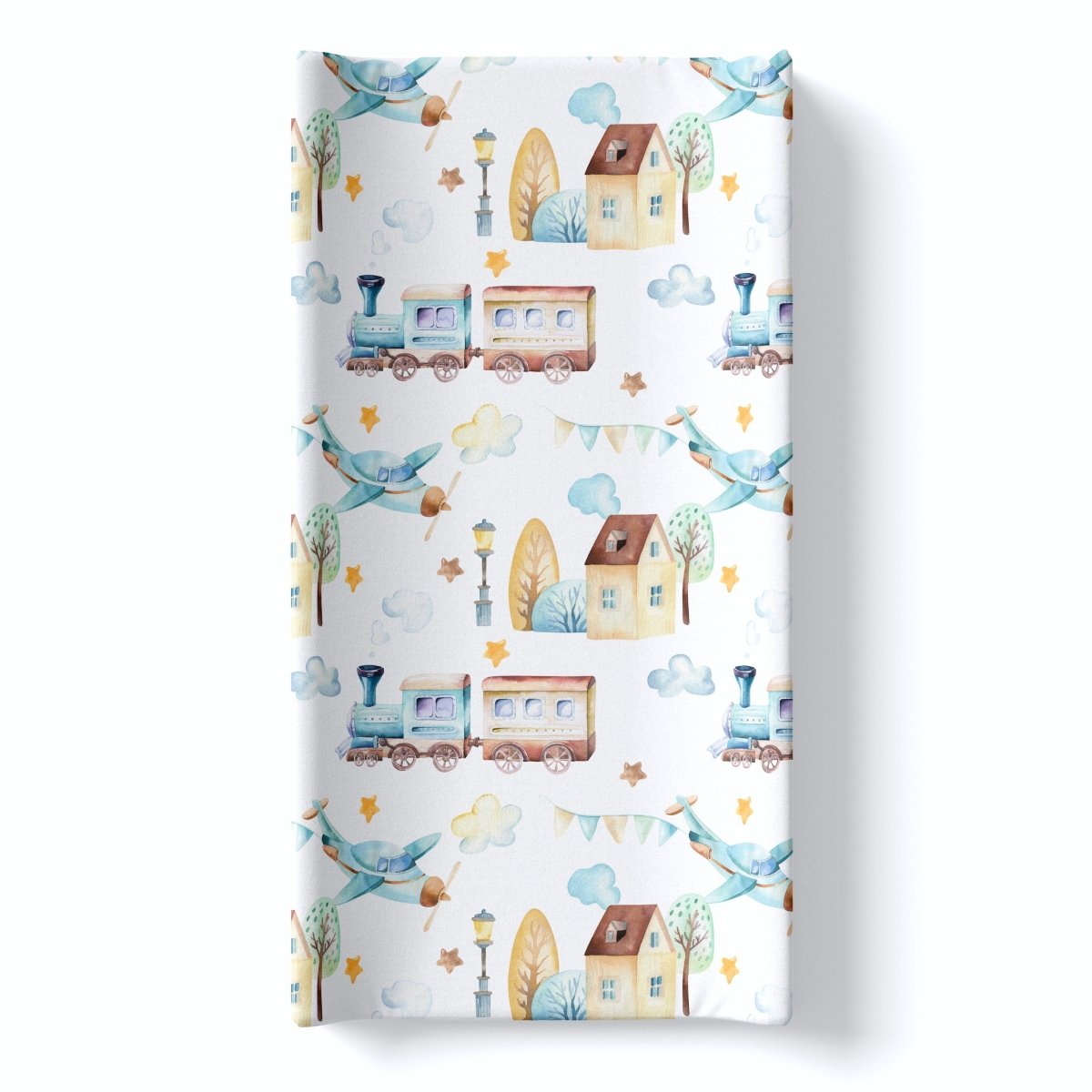 Honey Lemonade Soft Fabric Changing Pad Cover with Airplane Train Design for Baby Nursery - 