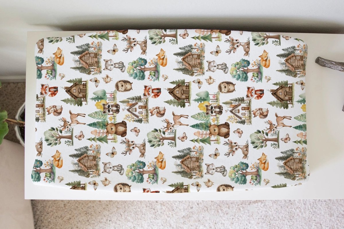 Honey Lemonade Soft Fabric Changing Pad Cover with Woodland Design for Baby Nurseries - 