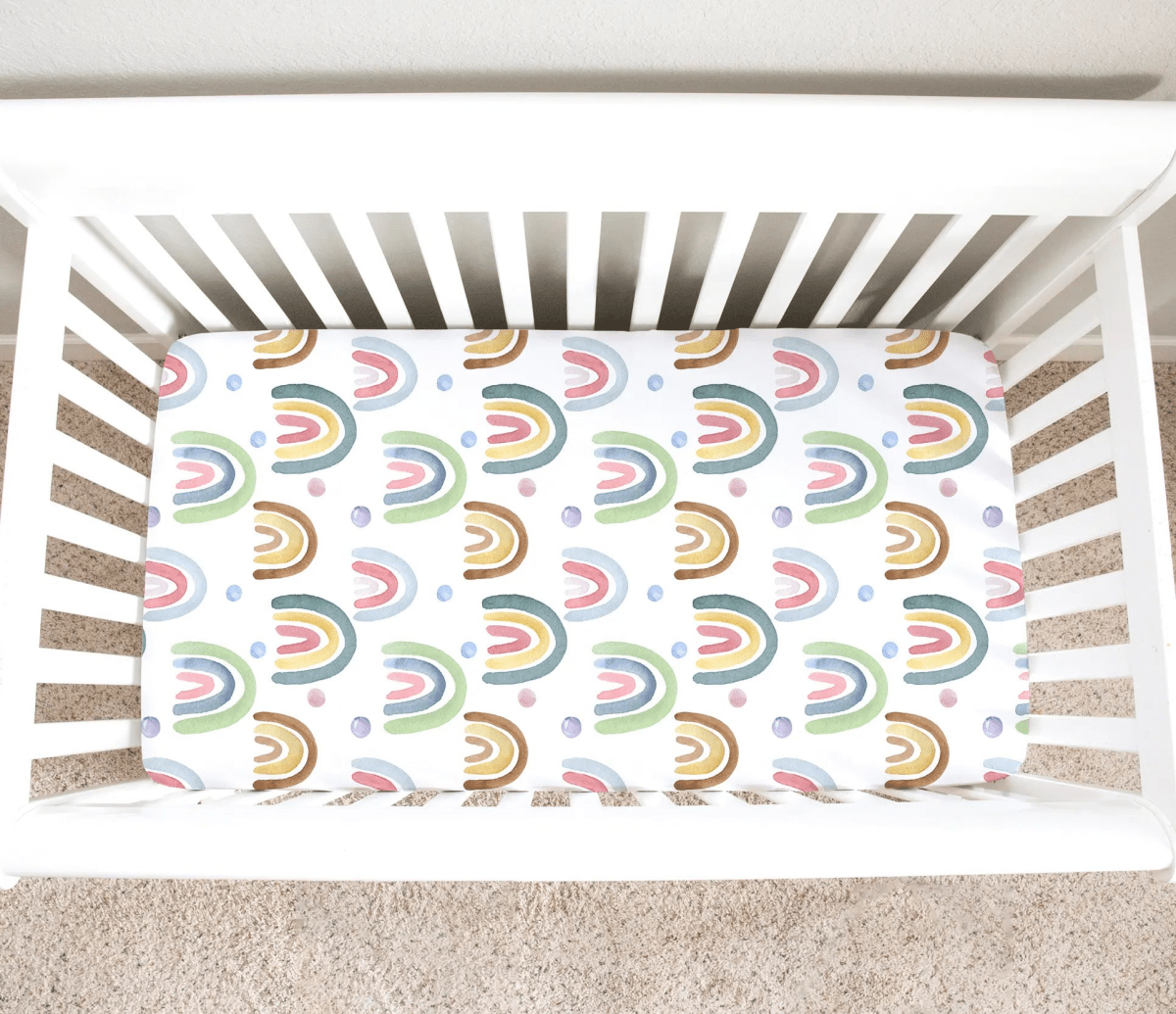 Honey Lemonade Soft Fitted Crib Sheet with Blue Rainbow Design for Baby Photography - 