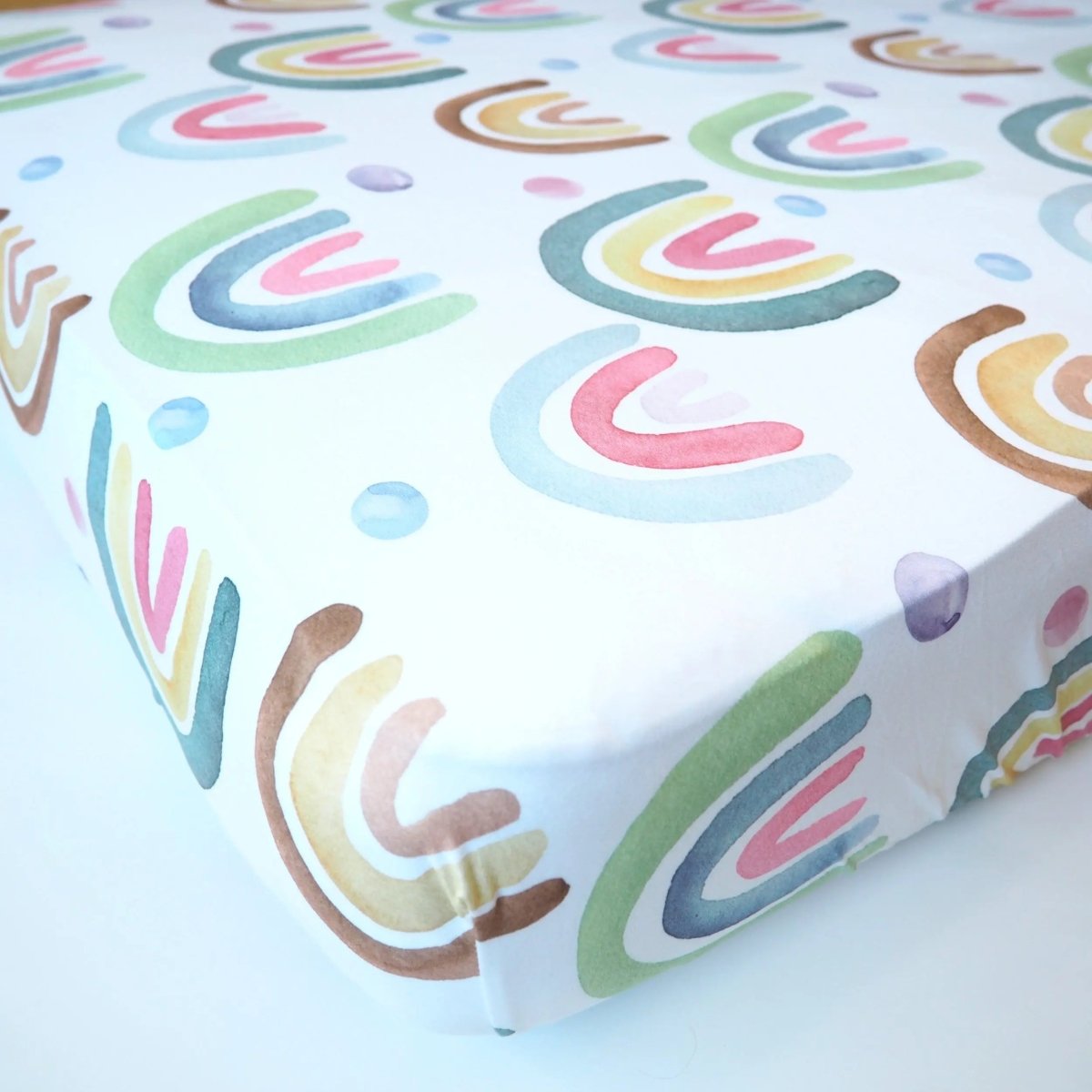 Honey Lemonade Soft Fitted Crib Sheet with Blue Rainbow Design for Baby Photography - 