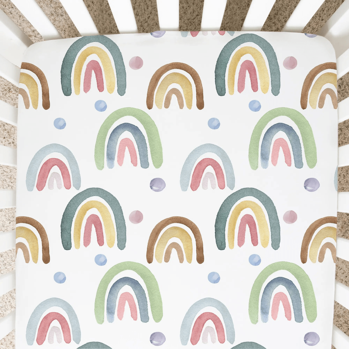 Honey Lemonade Soft Fitted Crib Sheet with Blue Rainbow Design for Baby Photography - 